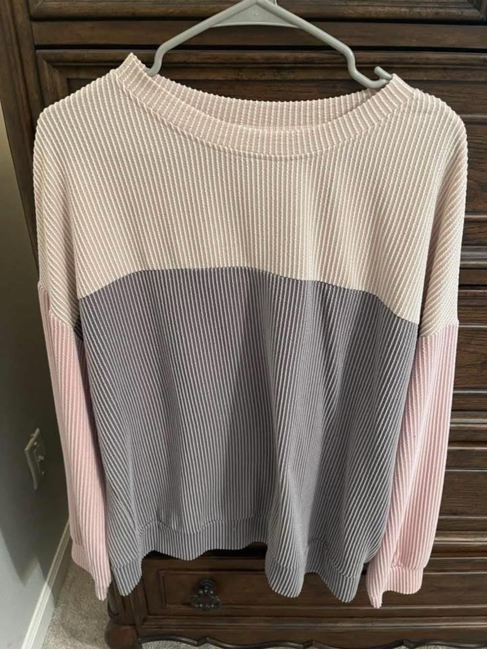 Colorblock Ribbed Knit Sweater in Blush, Gray & Pink